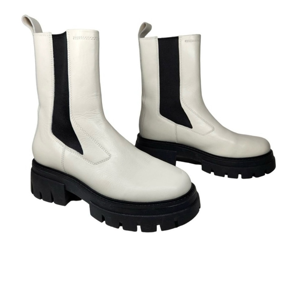 ASH Loud Tofu White Leather Lug Sole Chelsea Platform Boots Women's 7.5/EU38